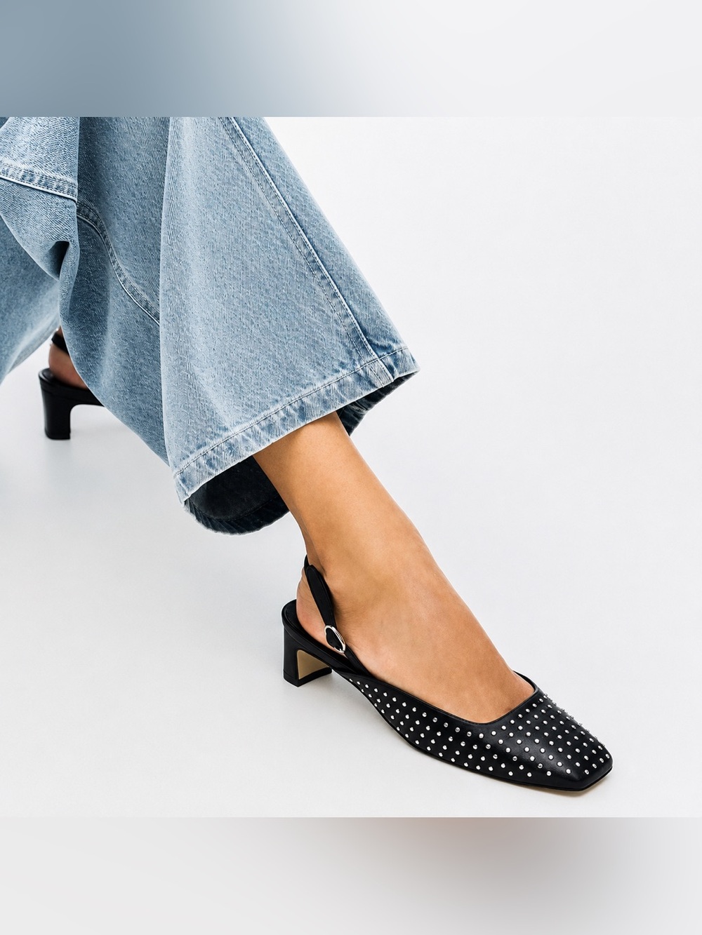 Alohas Lindy Studs Black Leather Slingback Pumps Size 38 US 7.5 $224 Retail